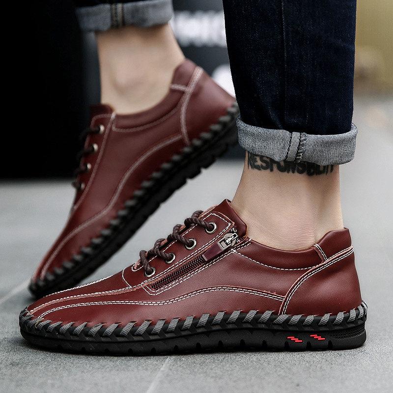 Large Size Men Hand Stitching Side Zipper Casual Leather Shoes