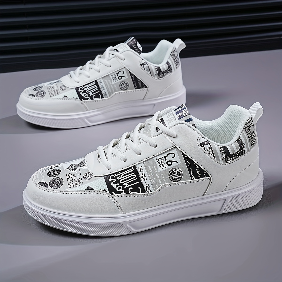Men's Graphic Print Skate Shoes With Good Grip, Lace-up Sneakers, Men's Footwear