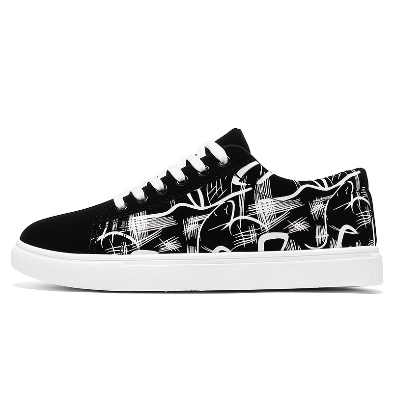 Men's Abstract Art Pattern Skate Shoes With Good Grip, Breathable Lace-up Sneakers