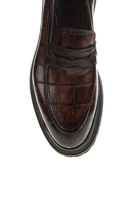 Leather Croco Brown Loafer Shoes
