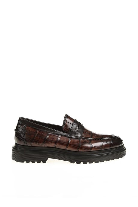 Leather Croco Brown Loafer Shoes