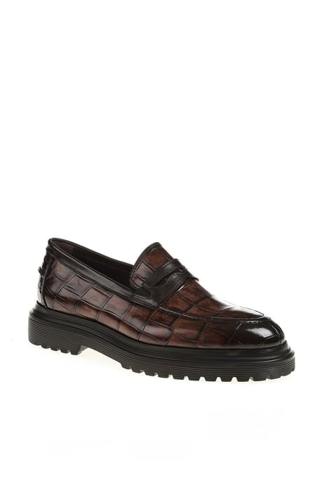 Leather Croco Brown Loafer Shoes