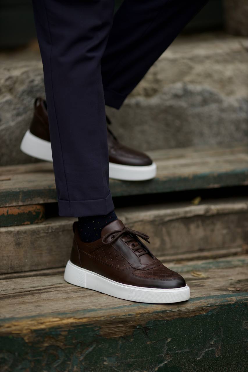 Leather Checked Brown Shoes