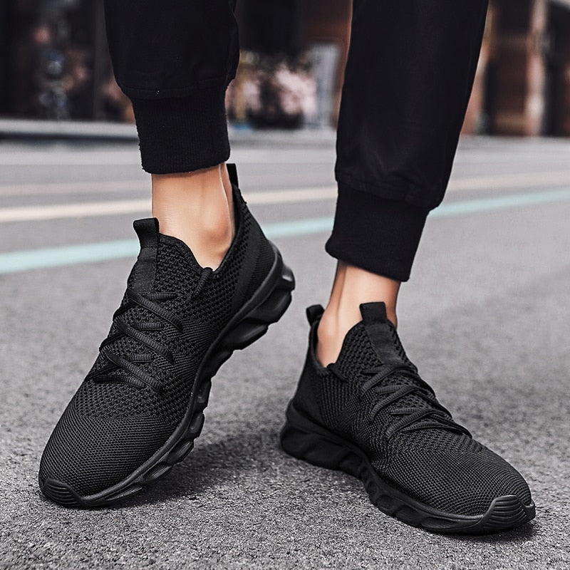 Classic Casual Sneakers for Men Mesh Breathable Elastic Lace Shoes