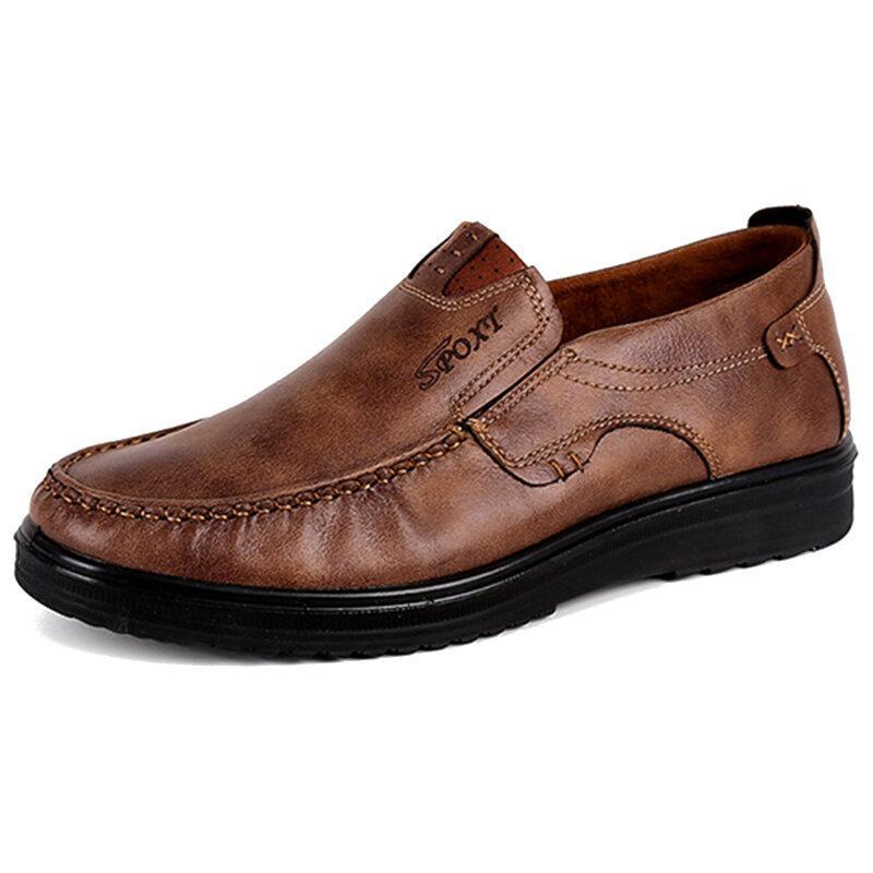 Men Retro Color Leather Large Size Soft Sole Casual Driving Shoes