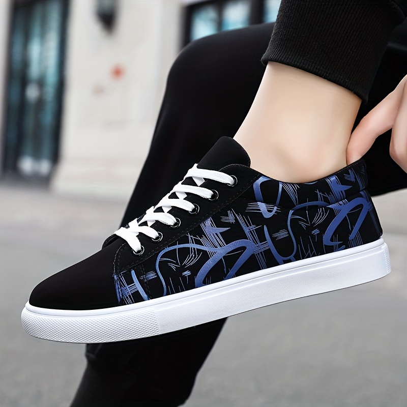 Men's Abstract Art Pattern Skate Shoes With Good Grip, Breathable Lace-up Sneakers