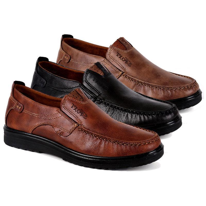 Men Retro Color Leather Large Size Soft Sole Casual Driving Shoes