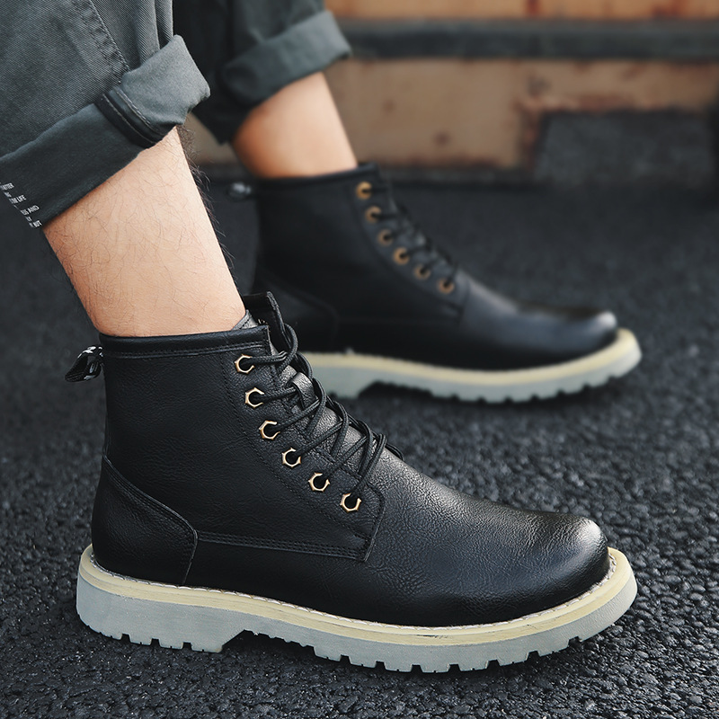 Men's Boots Korean Style Wild High-top Winter Plus Fleece Tooling Boots Trendy Shoes