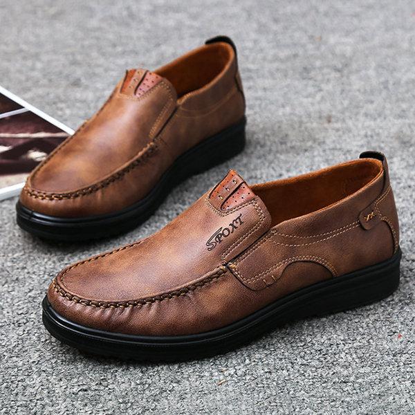 Men Retro Color Leather Large Size Soft Sole Casual Driving Shoes