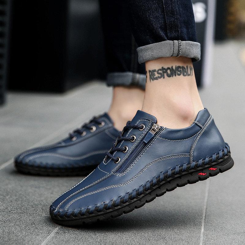Large Size Men Hand Stitching Side Zipper Casual Leather Shoes