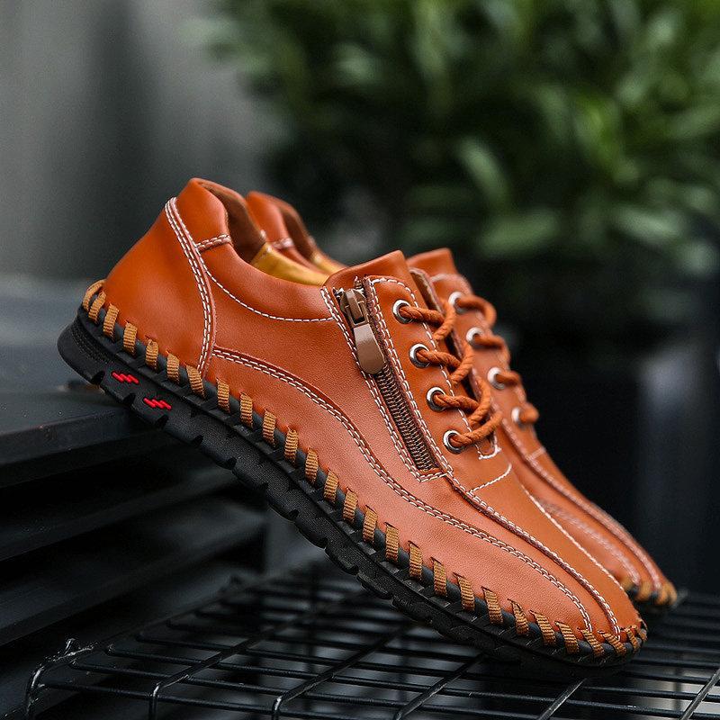 Large Size Men Hand Stitching Side Zipper Casual Leather Shoes