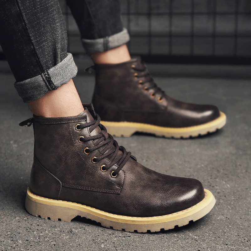 Men's Boots Korean Style Wild High-top Winter Plus Fleece Tooling Boots Trendy Shoes