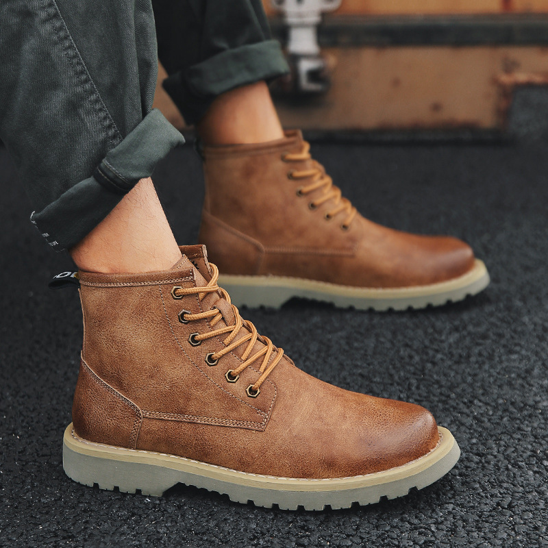 Men's Boots Korean Style Wild High-top Winter Plus Fleece Tooling Boots Trendy Shoes