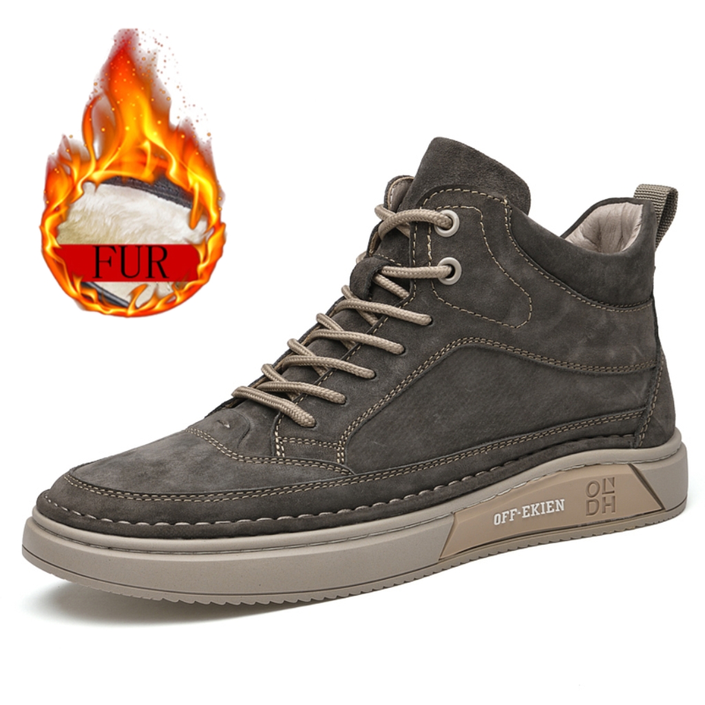 Men Cowboy Boots Winter Mid Top Leather Shoes Comfort Cotton Shoes Fashion Ankle Boots Casual Outdoor Travel Shoes Sneakers