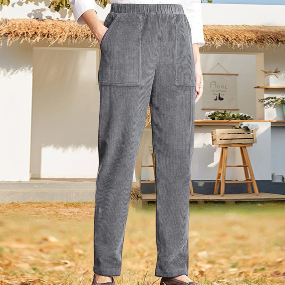 Pantalones de pana con cintura elástica para mujer de otoño e invierno