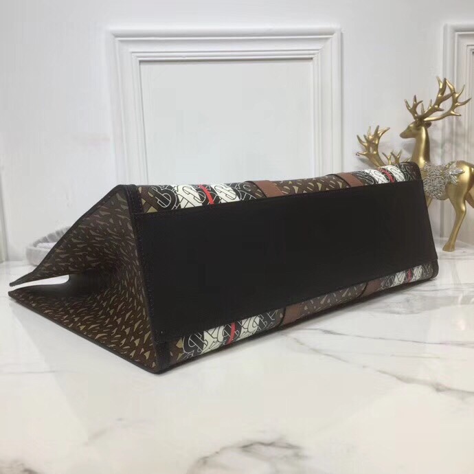 bb Monogram Stripe E-Canvas Portrait Tote Bag Bridle Brown For Women, Women's Bags 15.7in/34cm