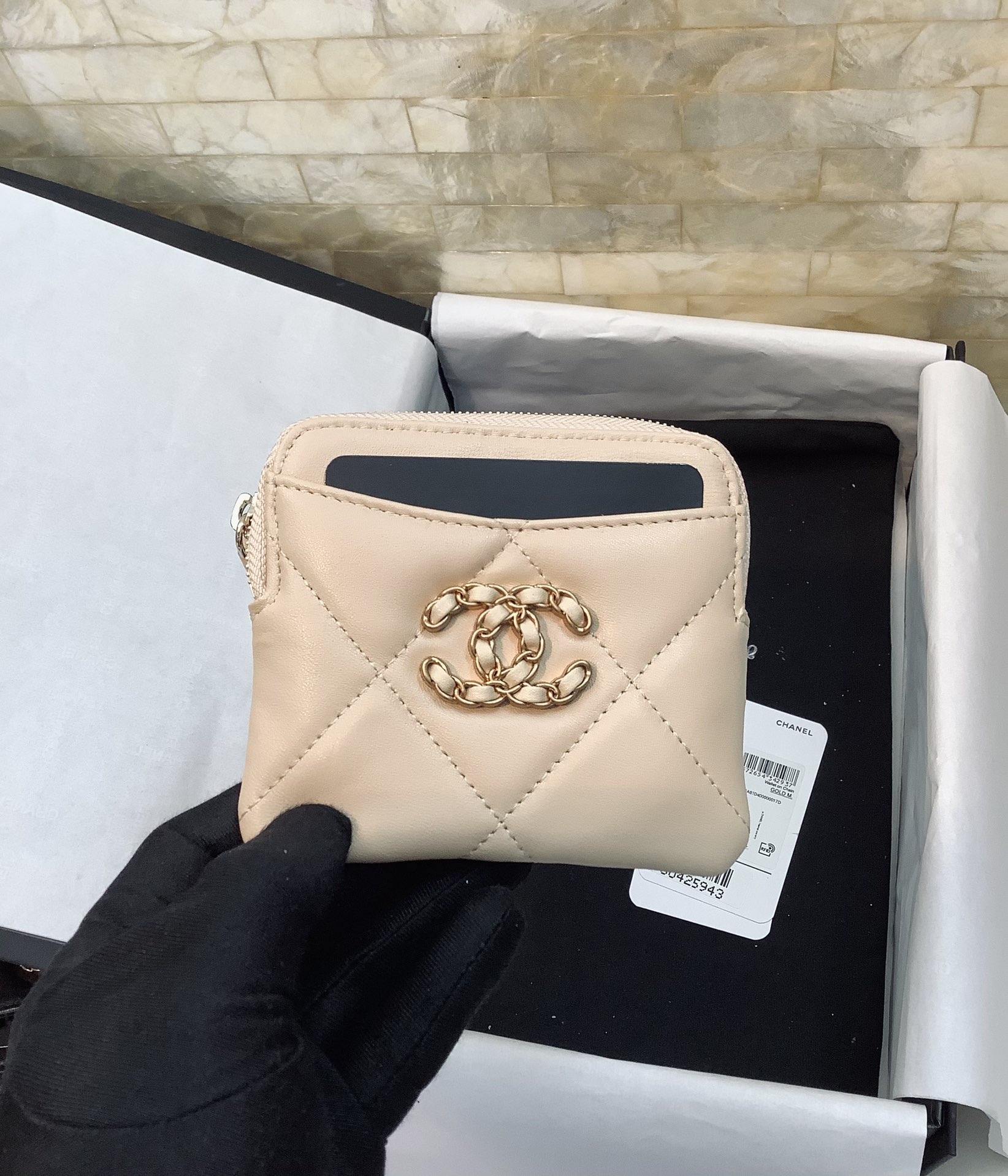 cc CO-CO Card Holder 12cm/4.7in Gold Hardware For Women Beige