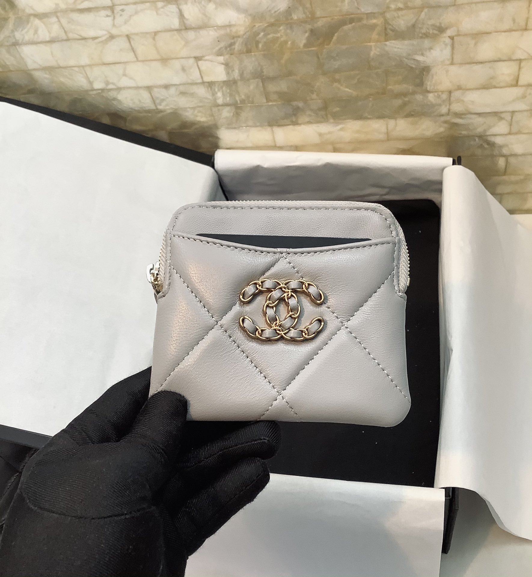 cc CO-CO Card Holder 12cm/4.7in Gold Hardware For Women Grey