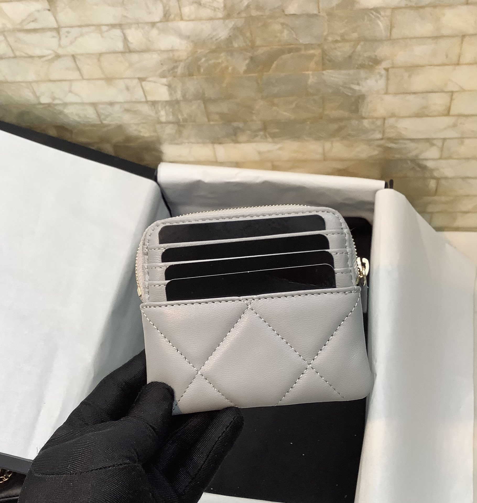 cc CO-CO Card Holder 12cm/4.7in Gold Hardware For Women Grey