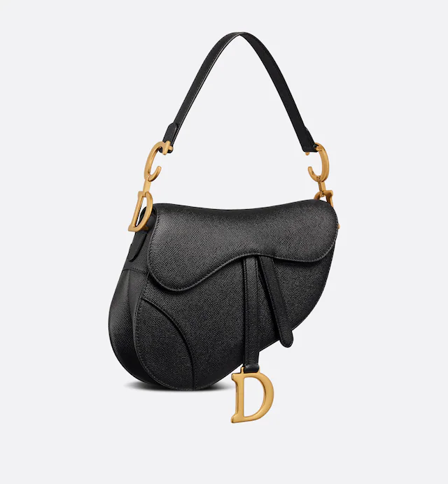 CHRISTIAN D Grained Calfskin Saddle Bag Black