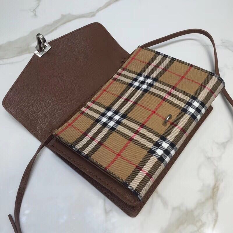 bb Small Vintage Check And Crossbody Bag Brown For Women, Women's Bags 9in/24cm