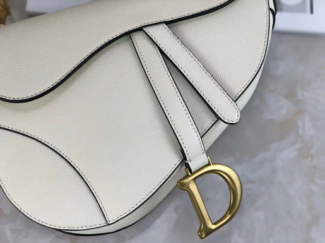 CHRISTIAN D Grained Calfskin Saddle Bag White