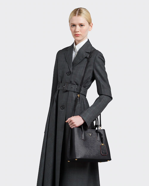 PP Small Saffiano Leather Double PP Bag in Black