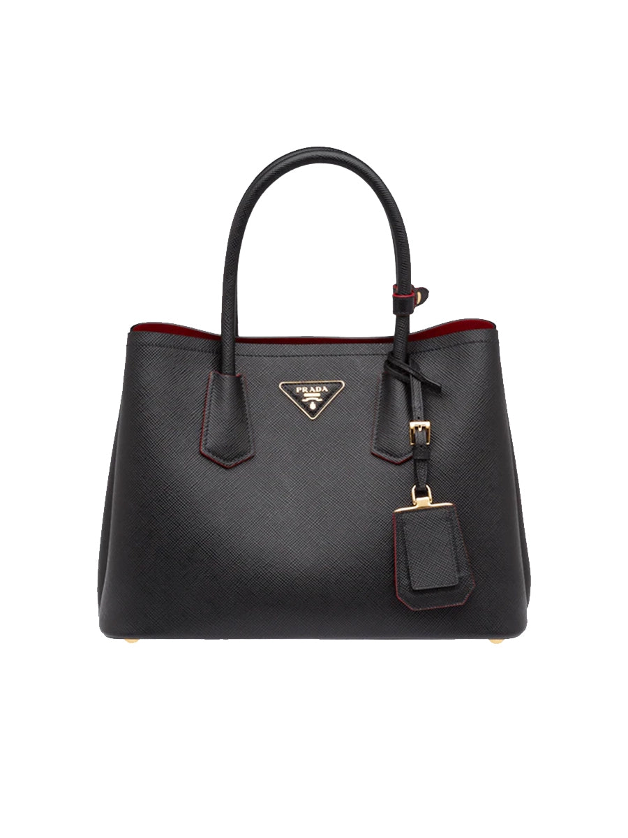 PP Small Saffiano Leather Double PP Bag in Black