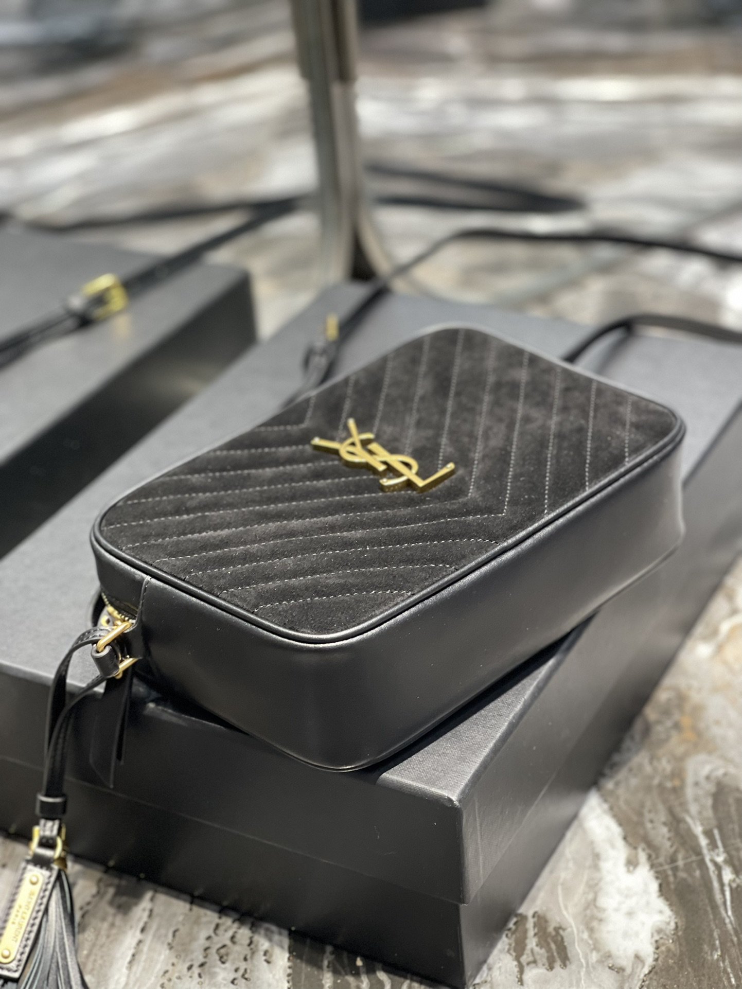 Y Lou Camera Bag Black With Gold Hardware