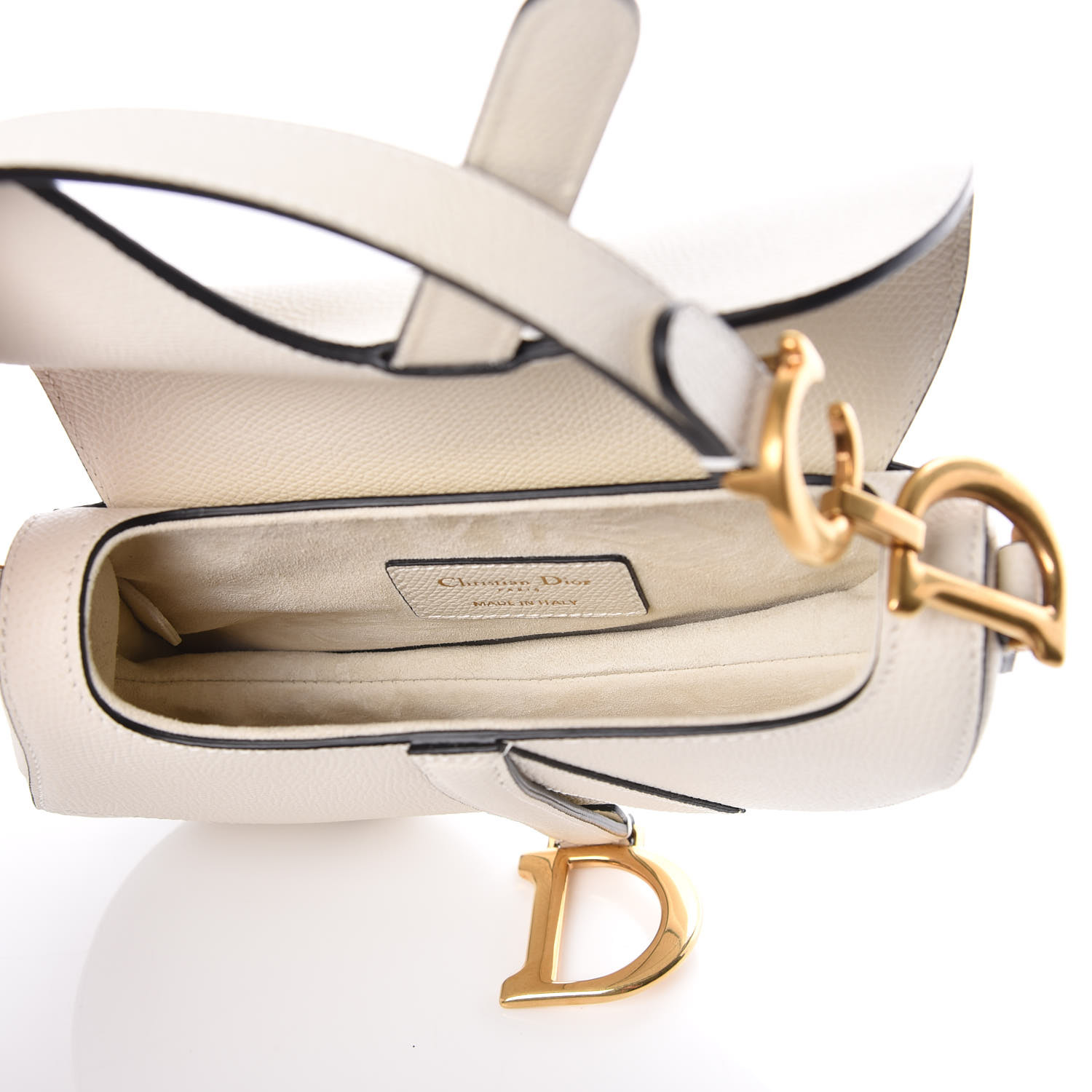 CHRISTIAN D Grained Calfskin Saddle Bag White