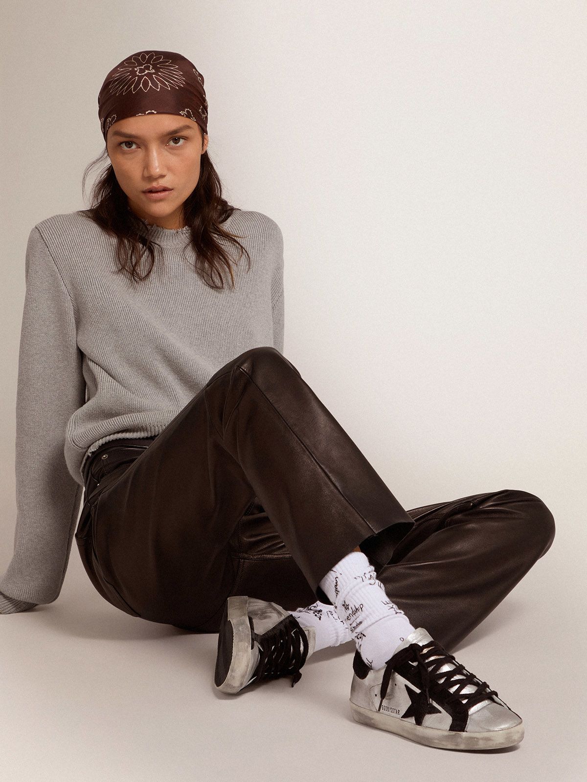 Super-Star sneakers in silver leather with contrasting inserts