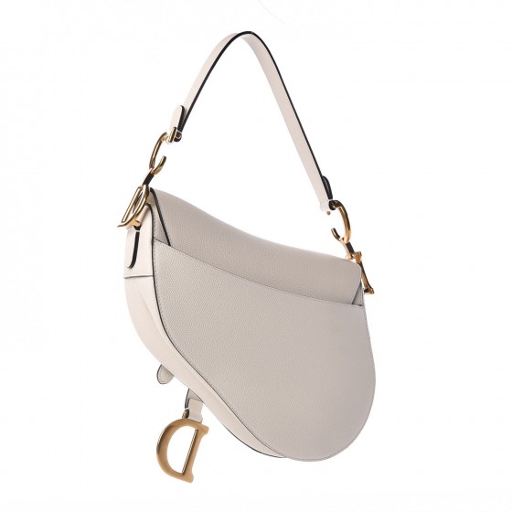 CHRISTIAN D Grained Calfskin Saddle Bag White
