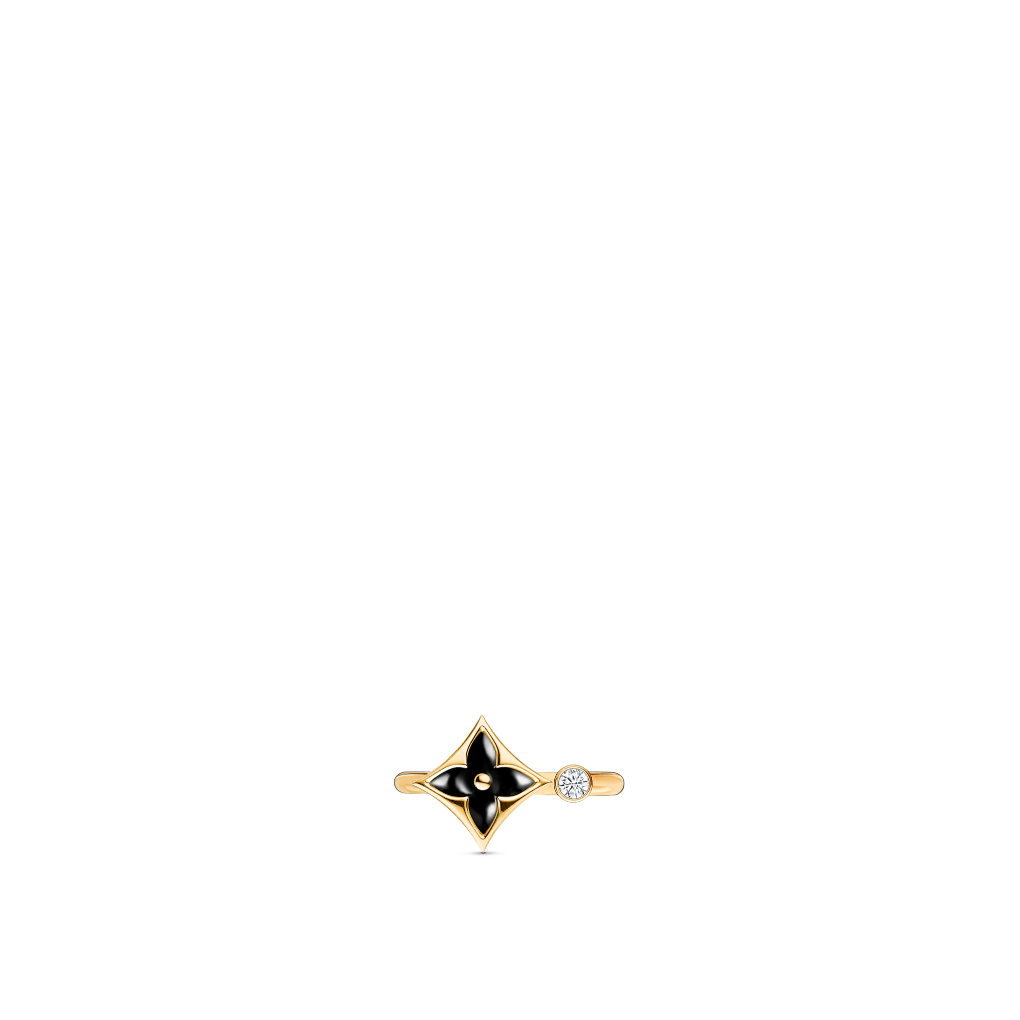 Color Blossom Mini Star Ring in Yellow Gold, Onyx and Diamonds