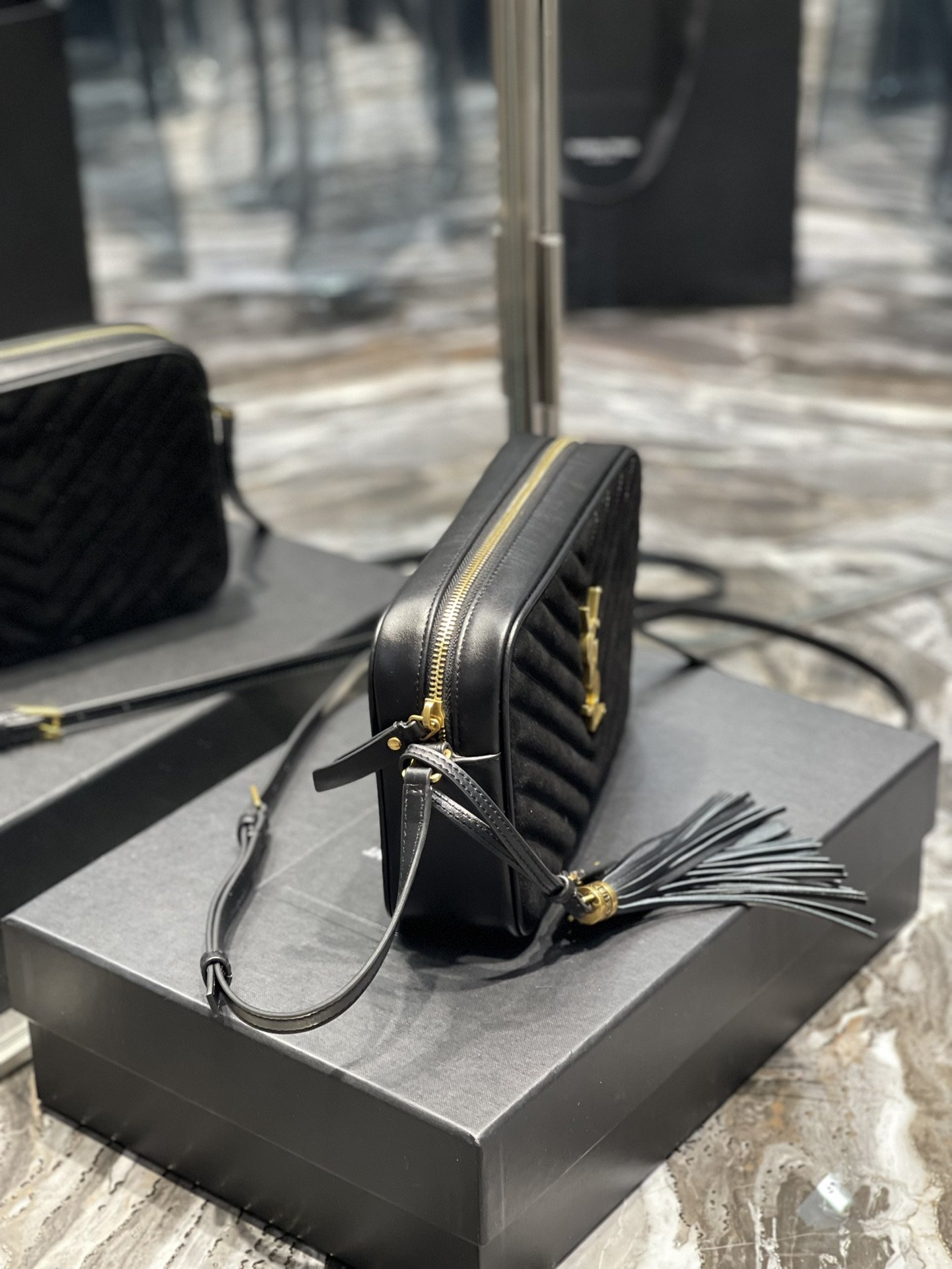 Y Lou Camera Bag Black With Gold Hardware