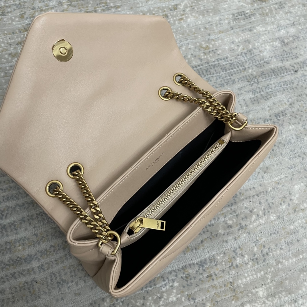 Y Small Loulou 23 Beige Leather Gold 23x17x9cm