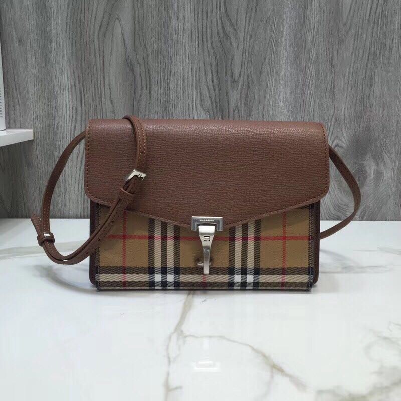 bb Small Vintage Check And Crossbody Bag Brown For Women, Women's Bags 9in/24cm