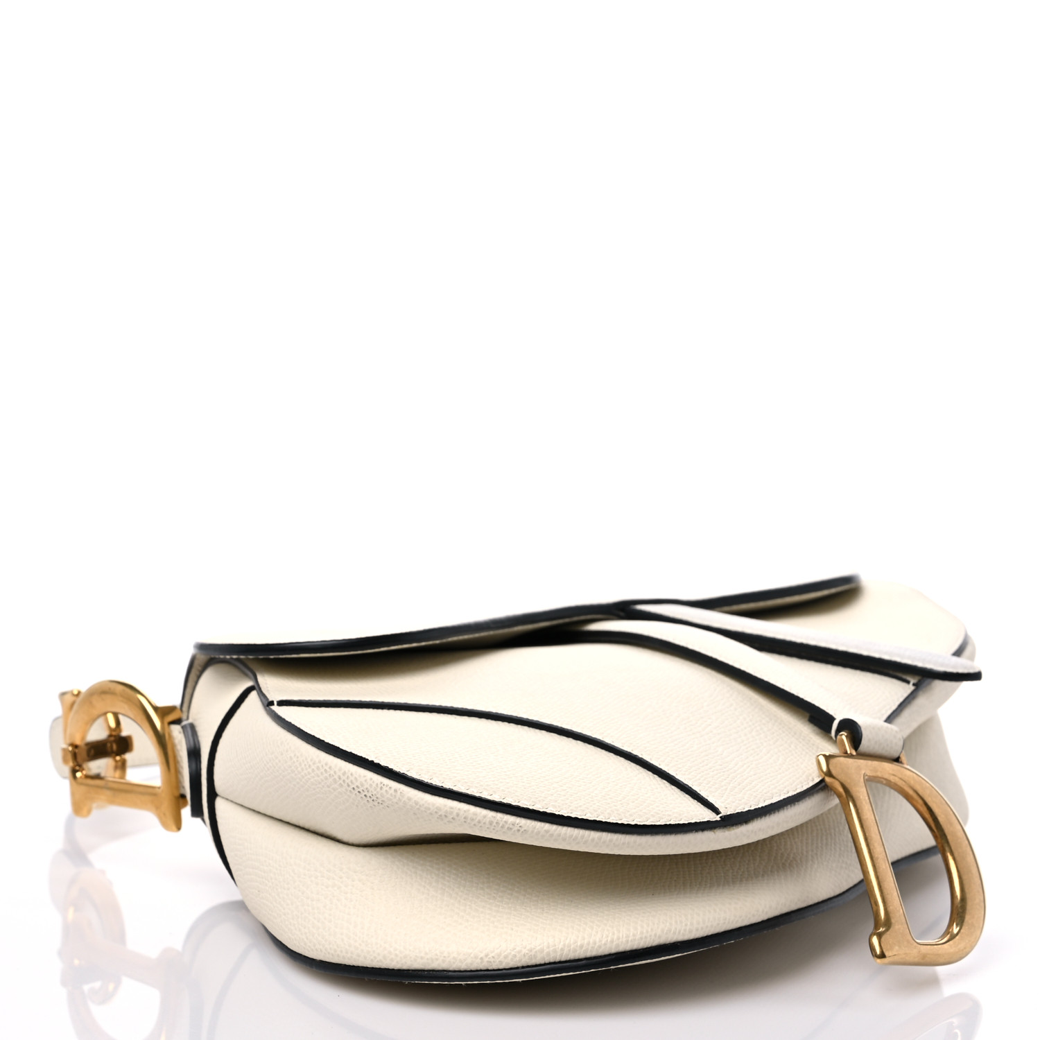 CHRISTIAN D Grained Calfskin Saddle Bag White