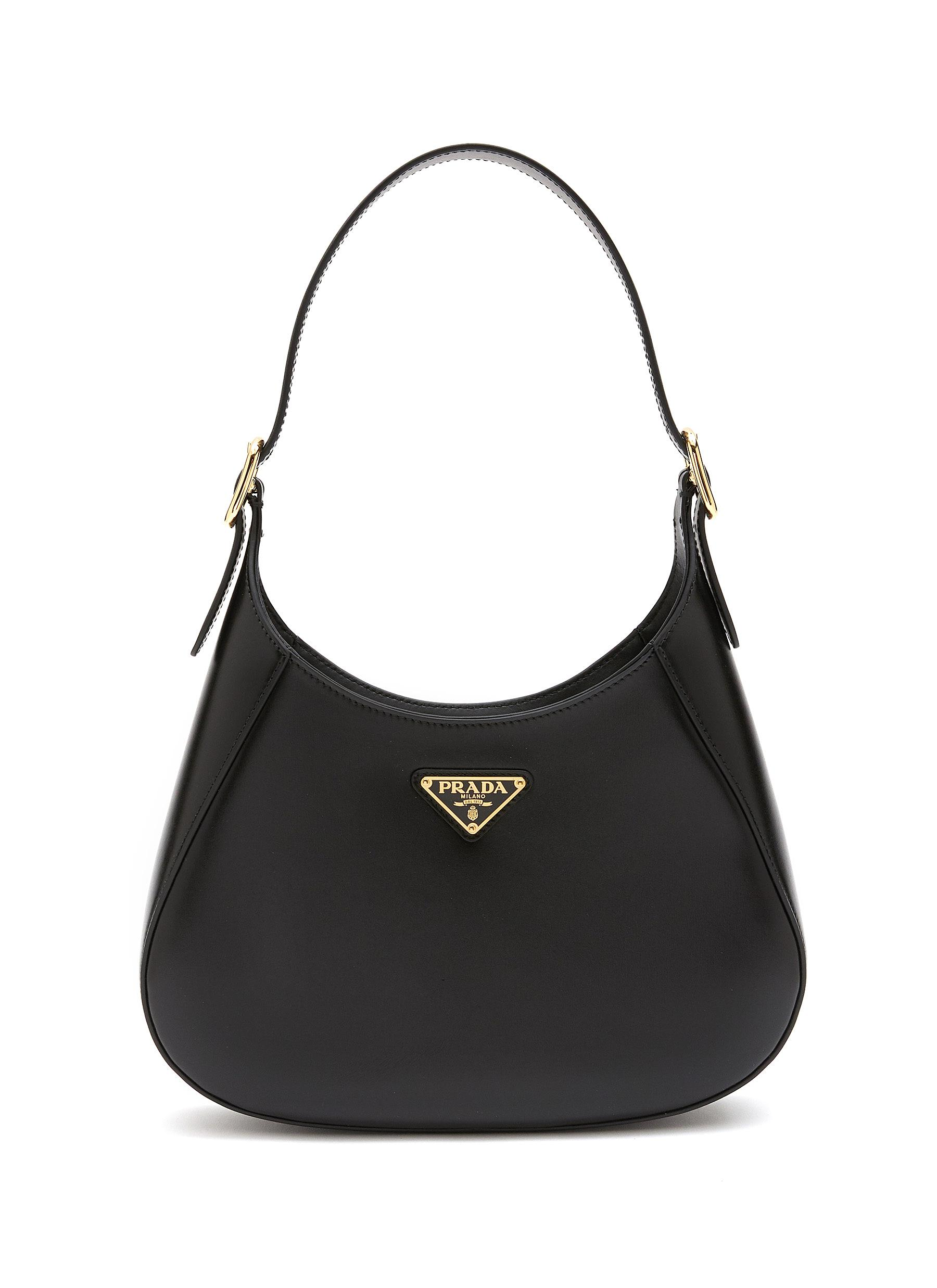 PP leather shoulder bag with topstitching - Military Green/Black/White/Pink