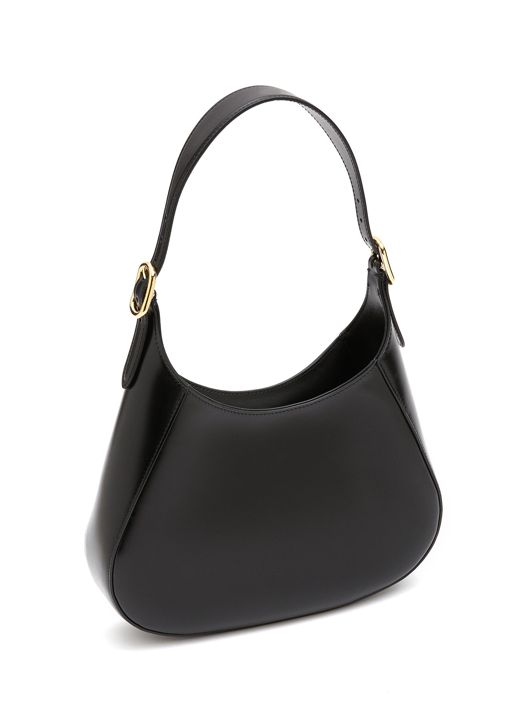 PP leather shoulder bag with topstitching - Military Green/Black/White/Pink