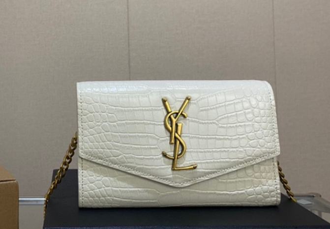 Y Uptown Leather Clutch  White