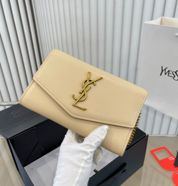 Y Uptown Leather Clutch  White