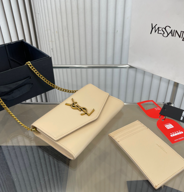 Y Uptown Leather Clutch  White