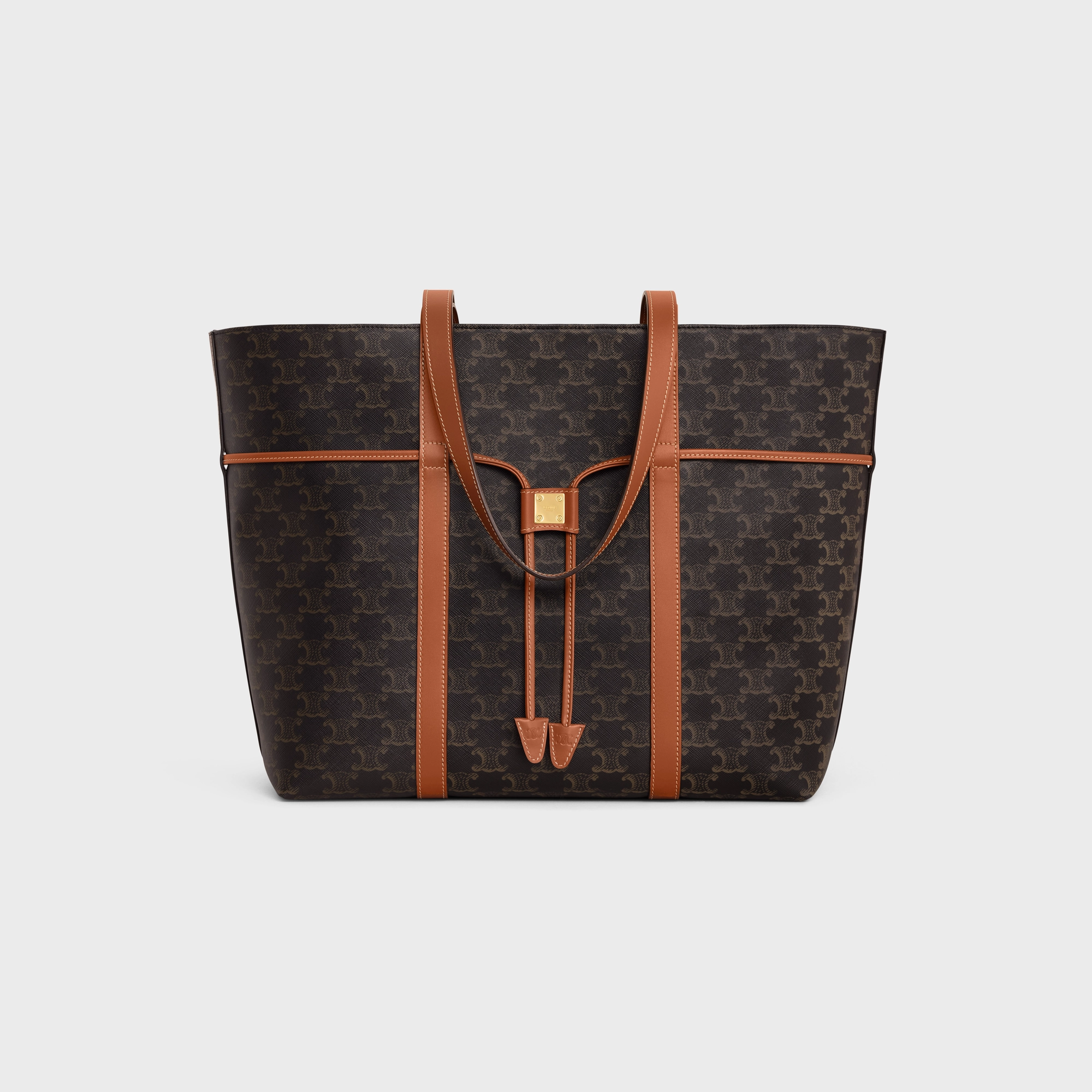 CABAS DRAWSTRING IN TRIOMPHE CANVAS AND CALFSKIN TAN