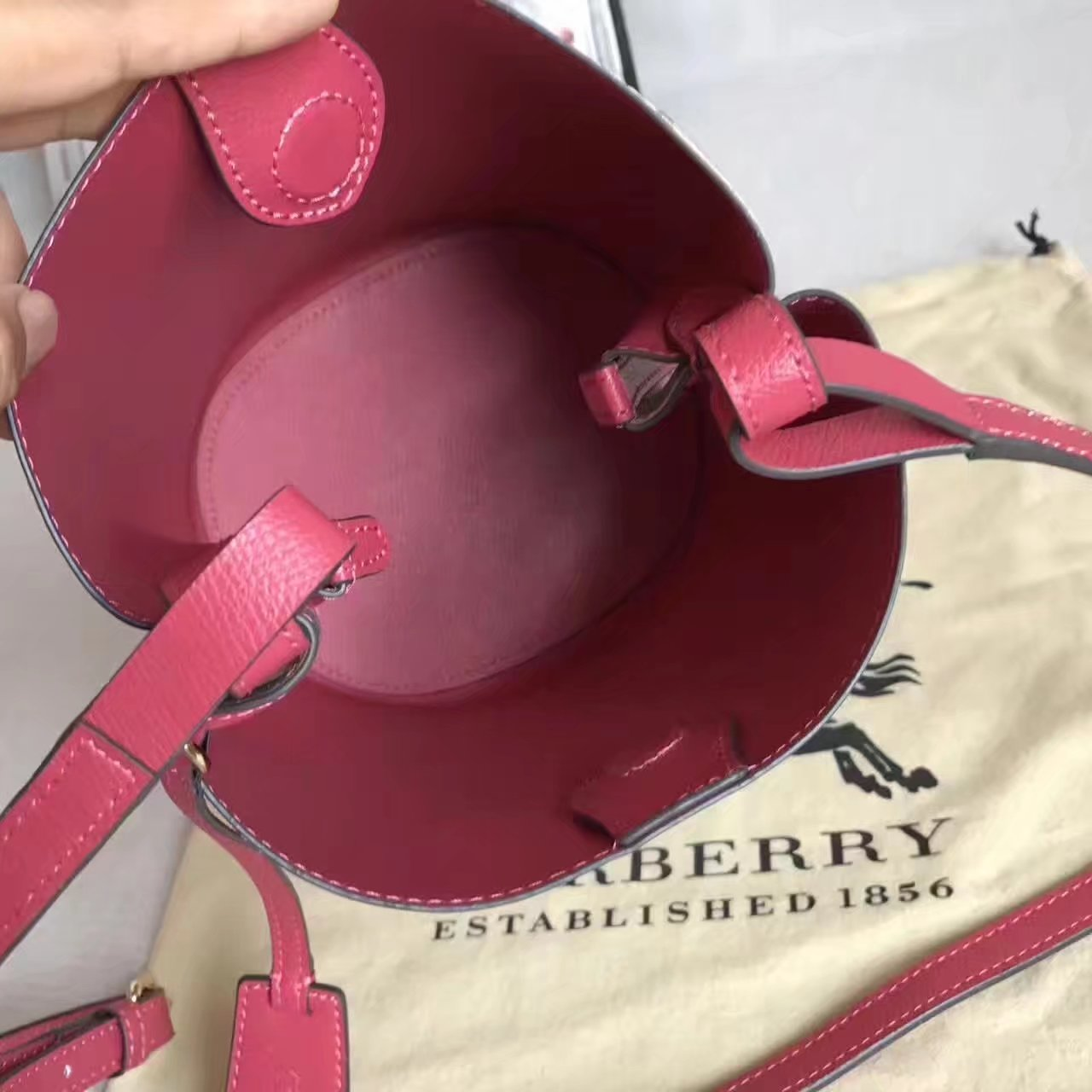 BB Leather and Haymarket Check Crossbody Bucket Bag Red