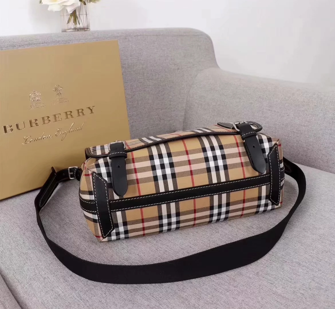 BB Vintage Check and Leather Leather Crossbody Bag Men And Women