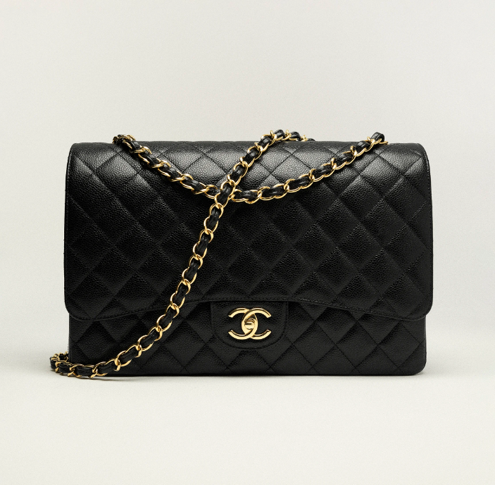 CC MAXI CLASSIC HANDBAG Grained Calfskin & Gold-Tone Metal Black