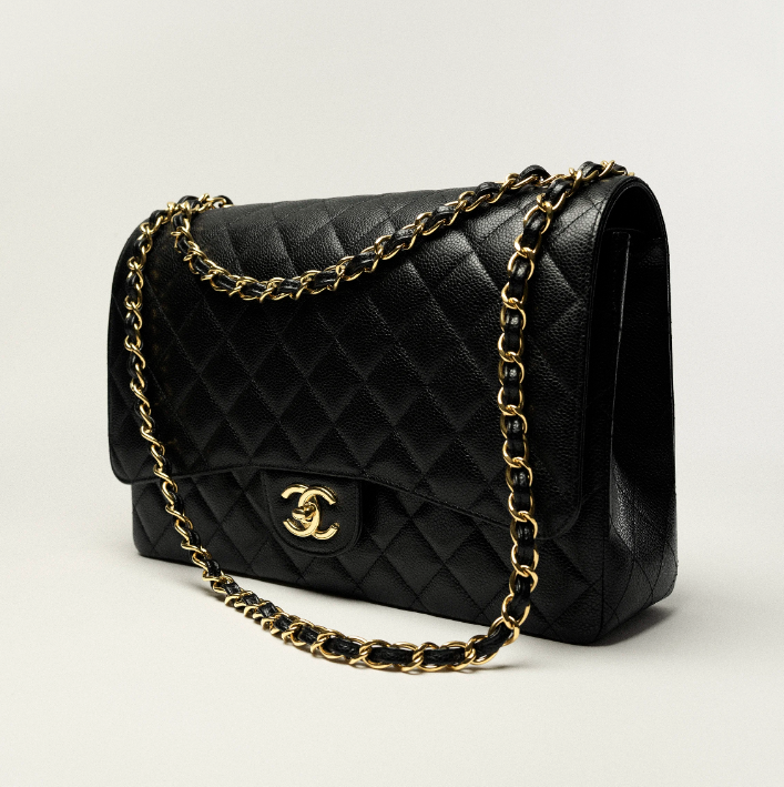 CC MAXI CLASSIC HANDBAG Grained Calfskin & Gold-Tone Metal Black