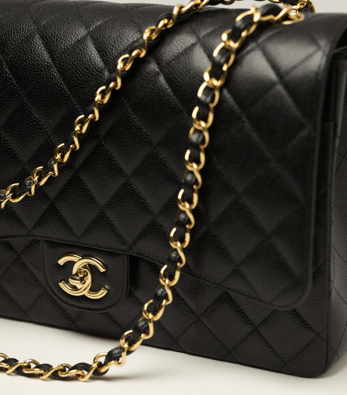 CC MAXI CLASSIC HANDBAG Grained Calfskin & Gold-Tone Metal Black