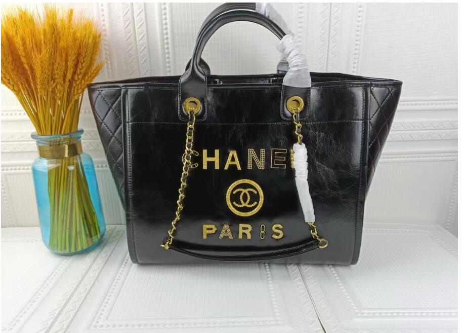 cc Calfskin Charms Medium Deauville Tote Black