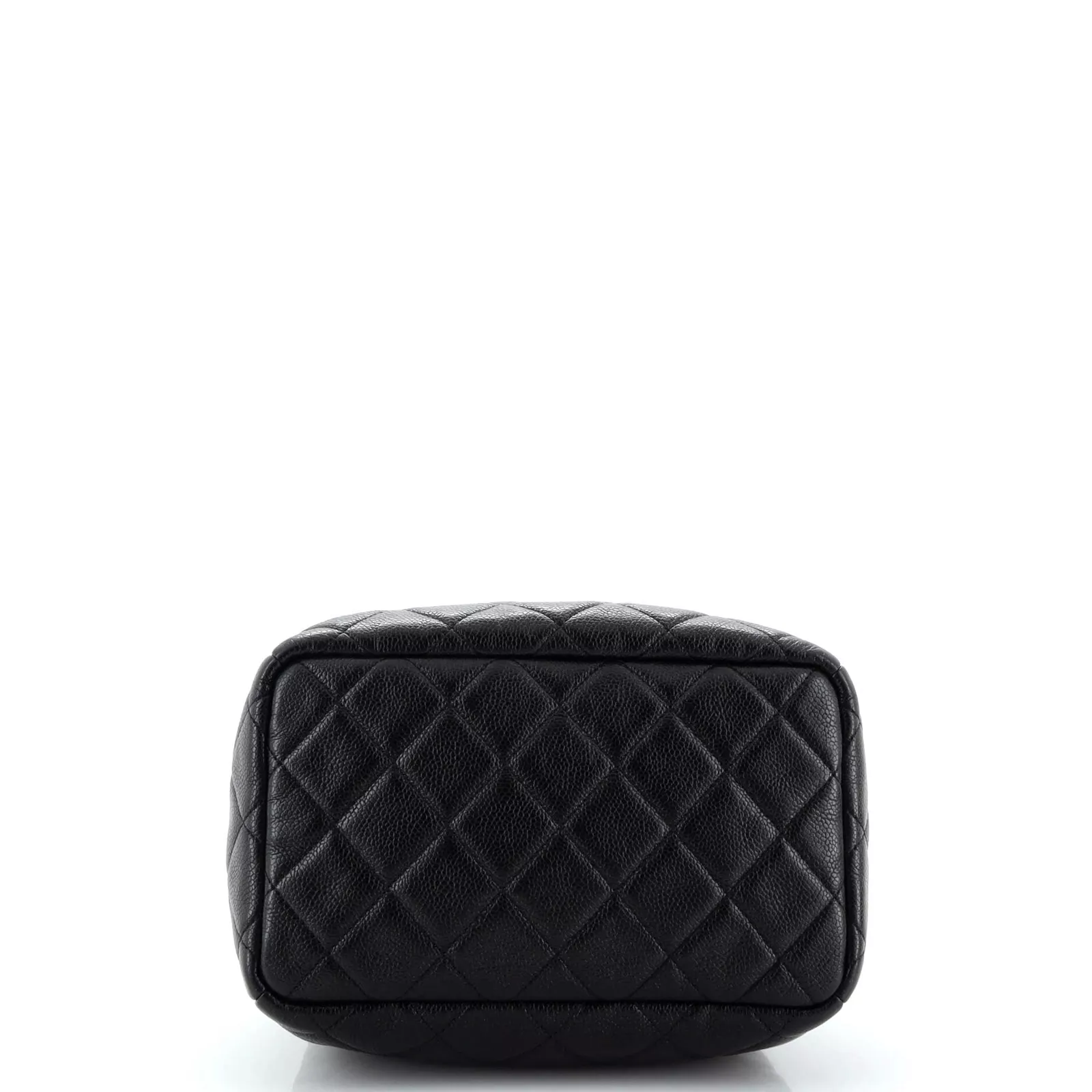 CC Chain Drawstring Bucket Bag Quilted Caviar Small 23*23*13 cm